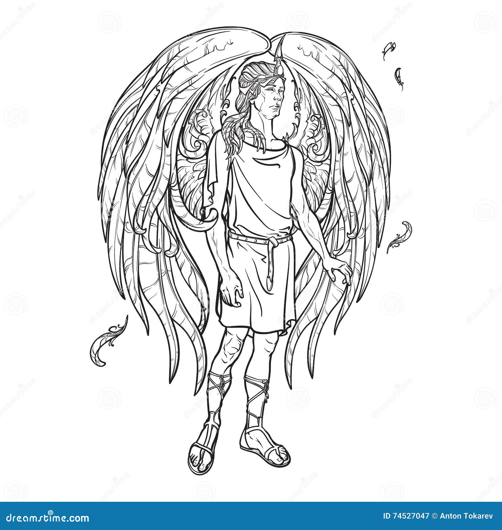 Angel sketch on a white background. Angel or Archangel. supernatural creature messenger of God. Sketch drawing isolated on white background. EPS10 vector illustration.