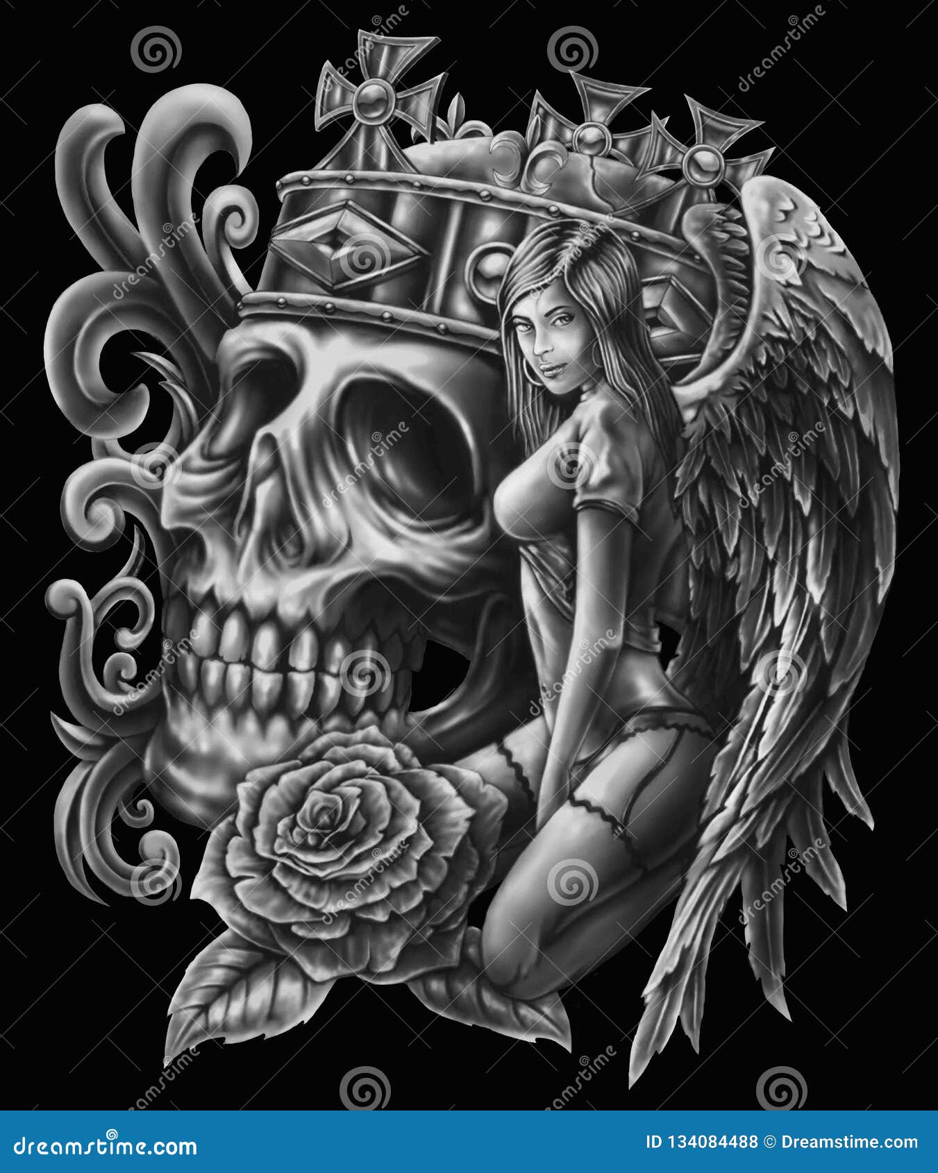 Angel and skull stock illustration. Illustration of rose - 134084488
