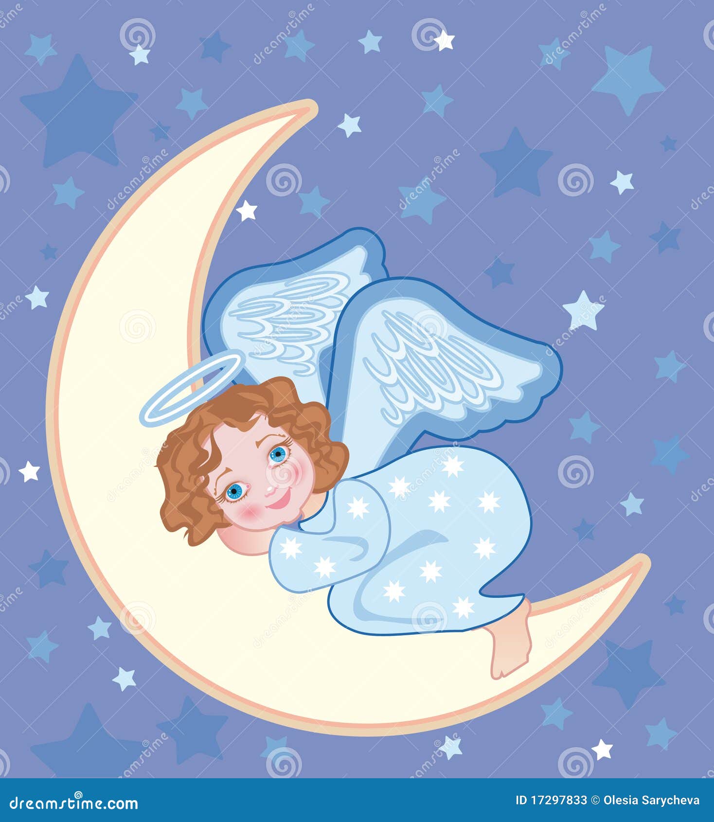 Angel sleeping on the moon stock vector. Illustration of birthday ...