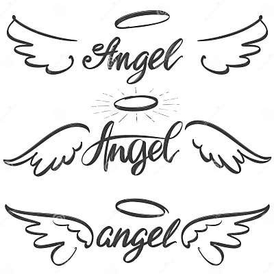 Angel Wings Icon Sketch Collection, Religious Calligraphic Text Symbol ...