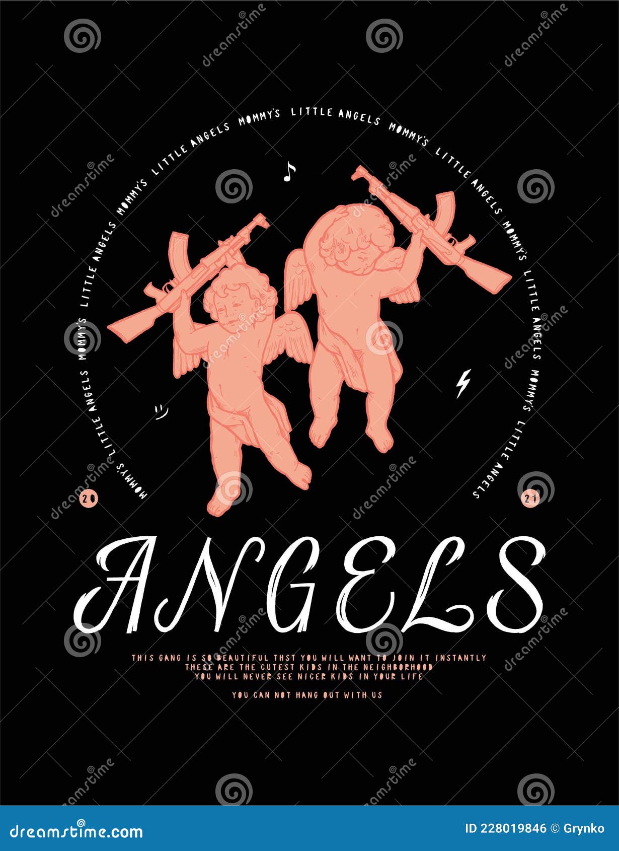 angels. cute cupids with ak-47 guns.