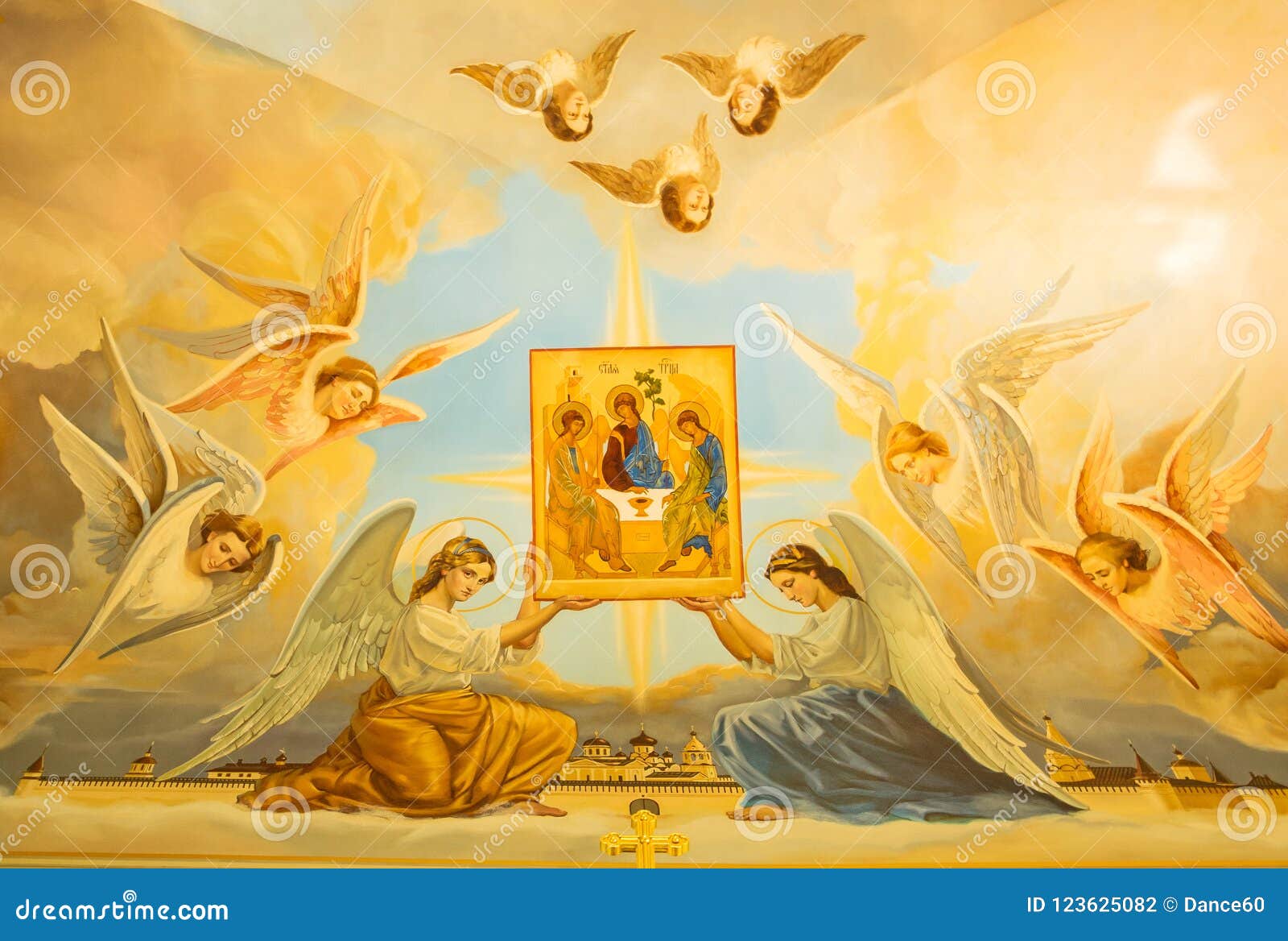 Angels Hold The Icon Of The Holy Trinity Editorial Photography Image Of Faith Andrey 123625082