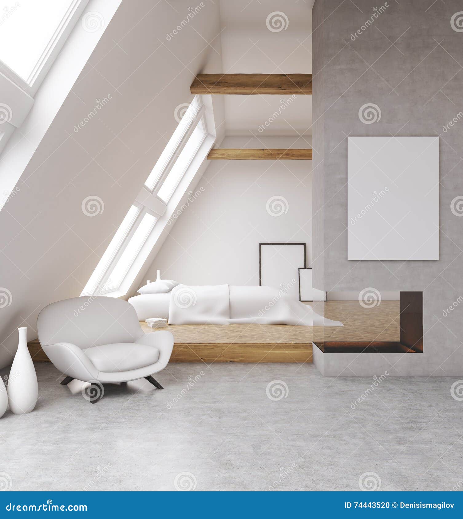 Angenehmes Schlafzimmer Im Dachboden Stock Abbildung