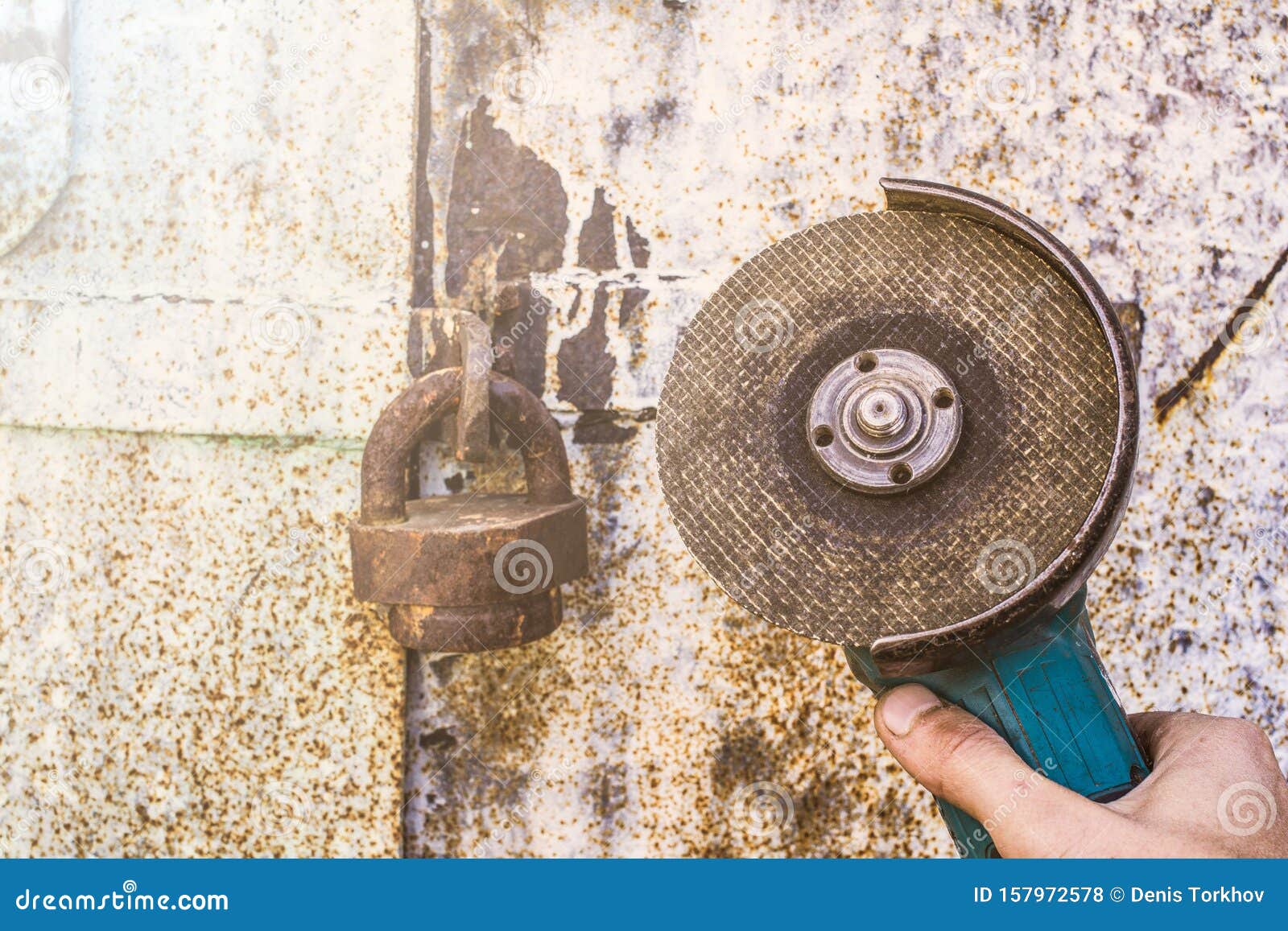 Angle Grinder on a Blurred Background Padlock Stock Photo Image of