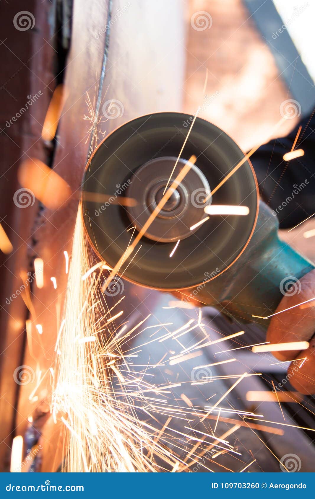 Angle Grinder Cutting Garage Door Stock Photo Image of crafts
