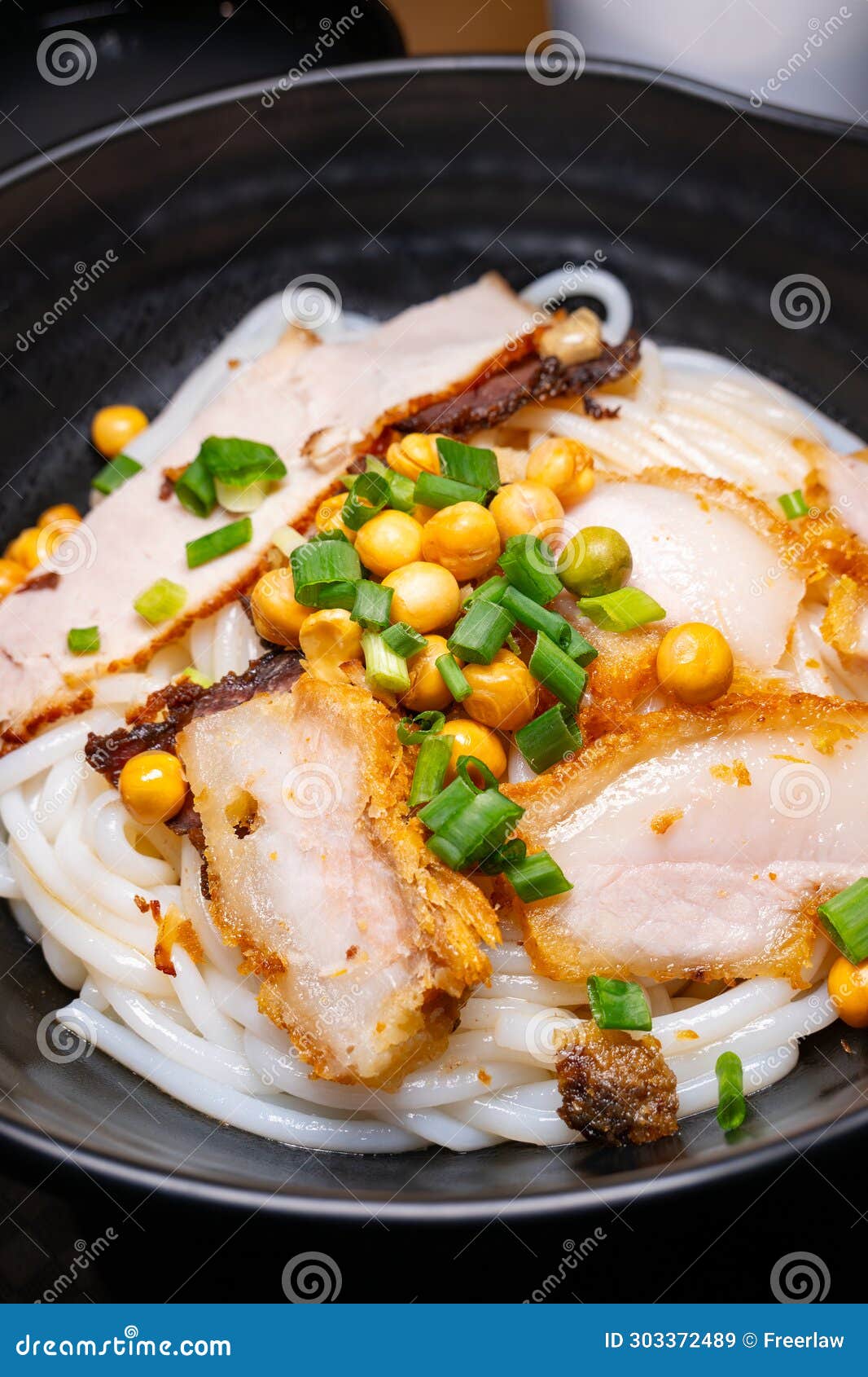 Fresh Guilin Rice Noodles with Roasted Pork at Vertical Composition