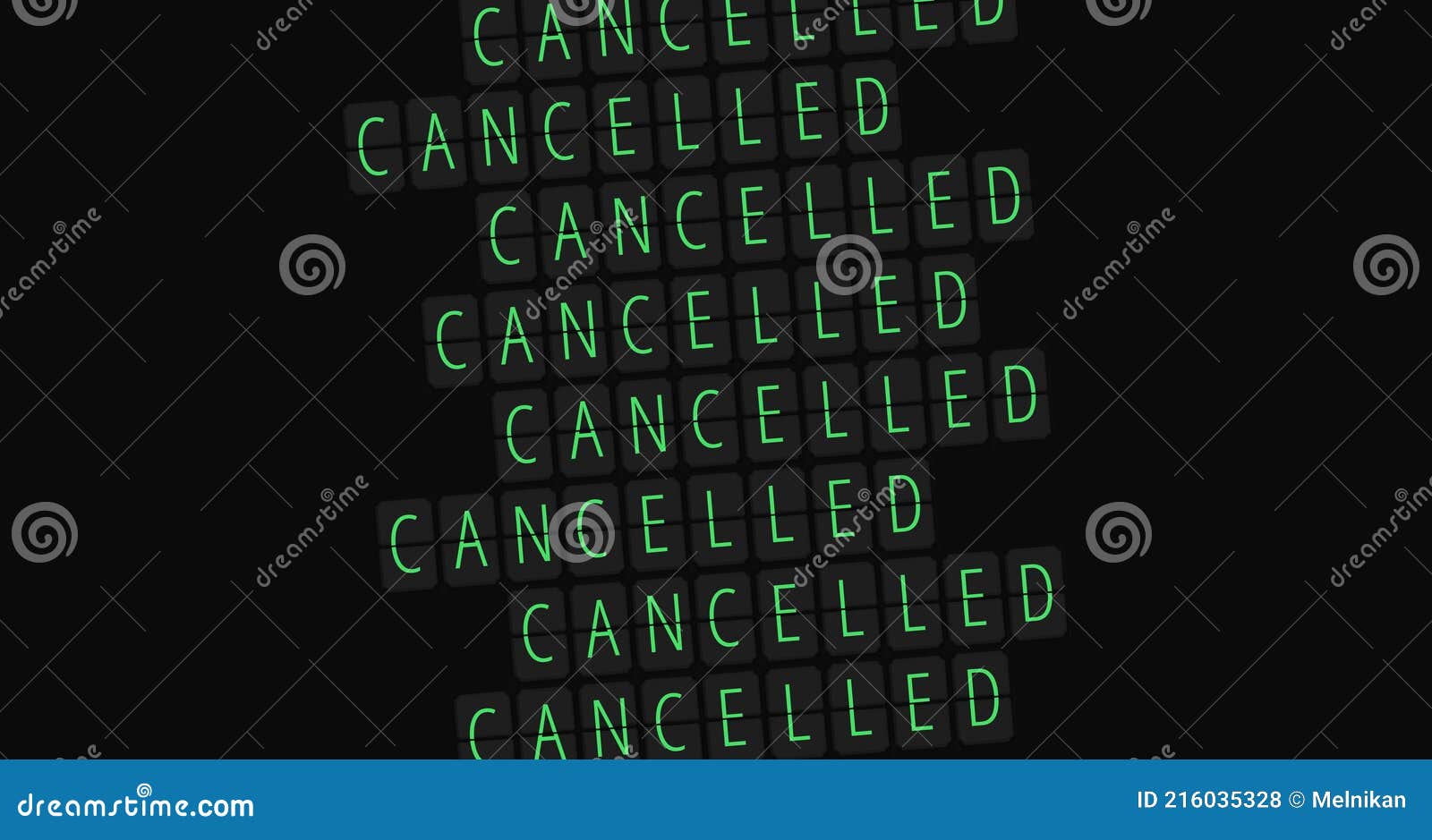 airport table sign concept with word cancelled on dark black background.