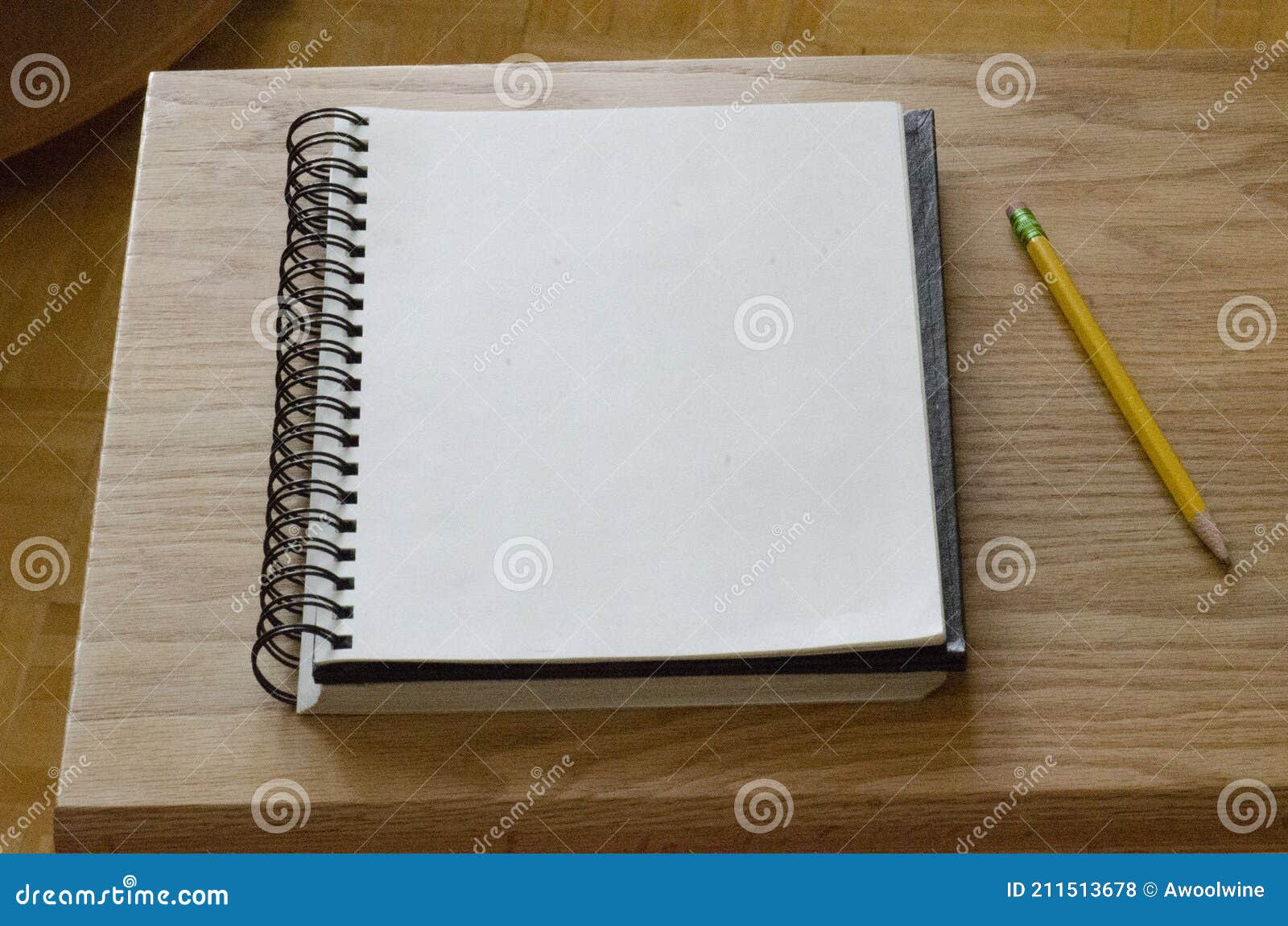 Angled Sketch Pad and Pencil on Wooden Table Stock Photo Image of