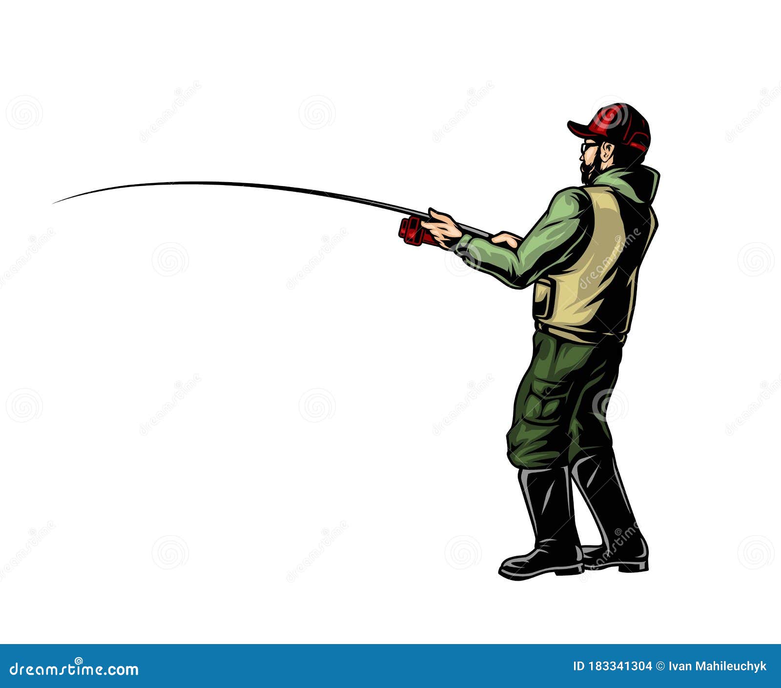 Download Angler Holding Fishing Rod Colorful Concept Stock Vector ...