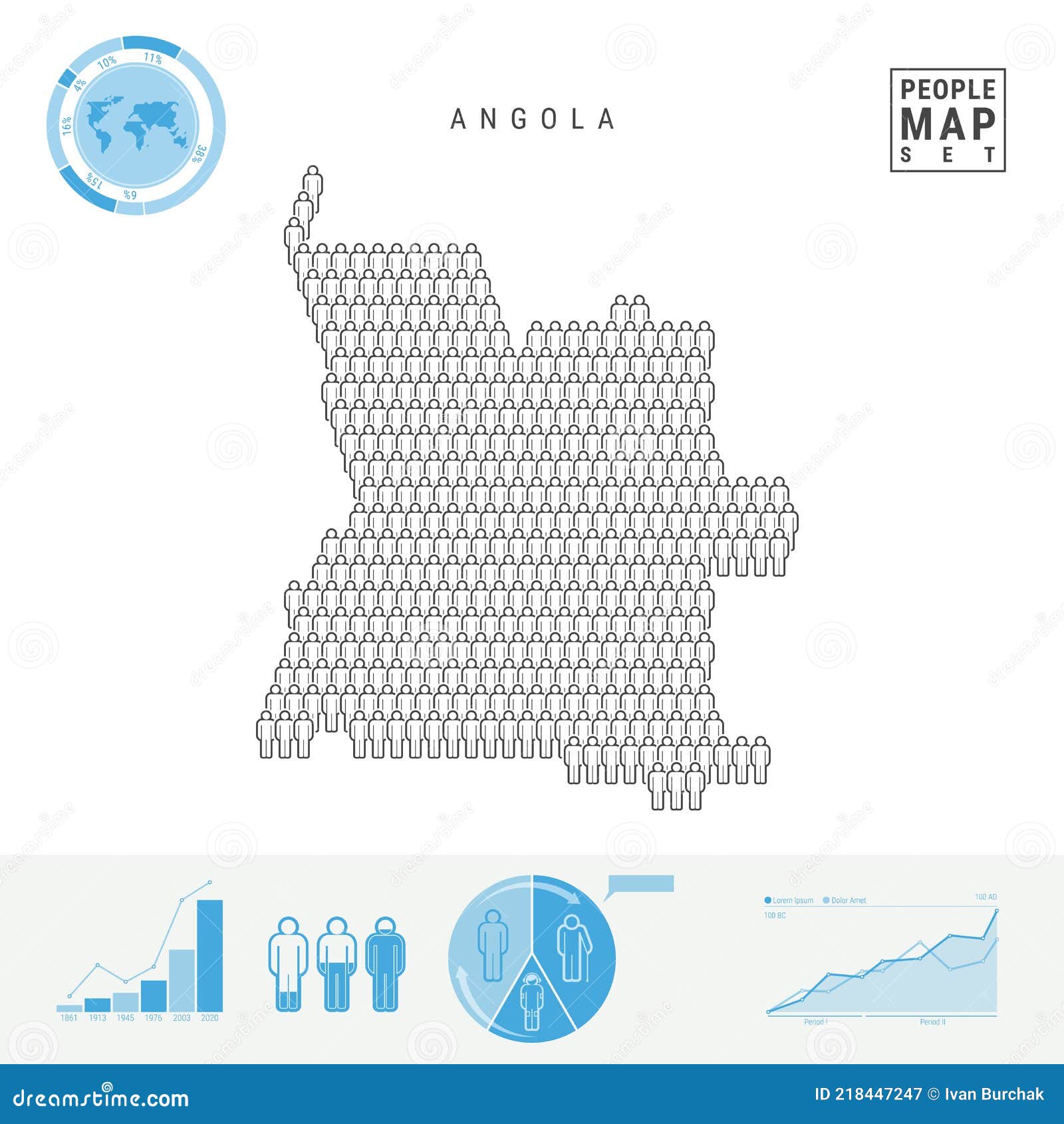 Angola People Icon Map. Stylized Vector Silhouette of Angola