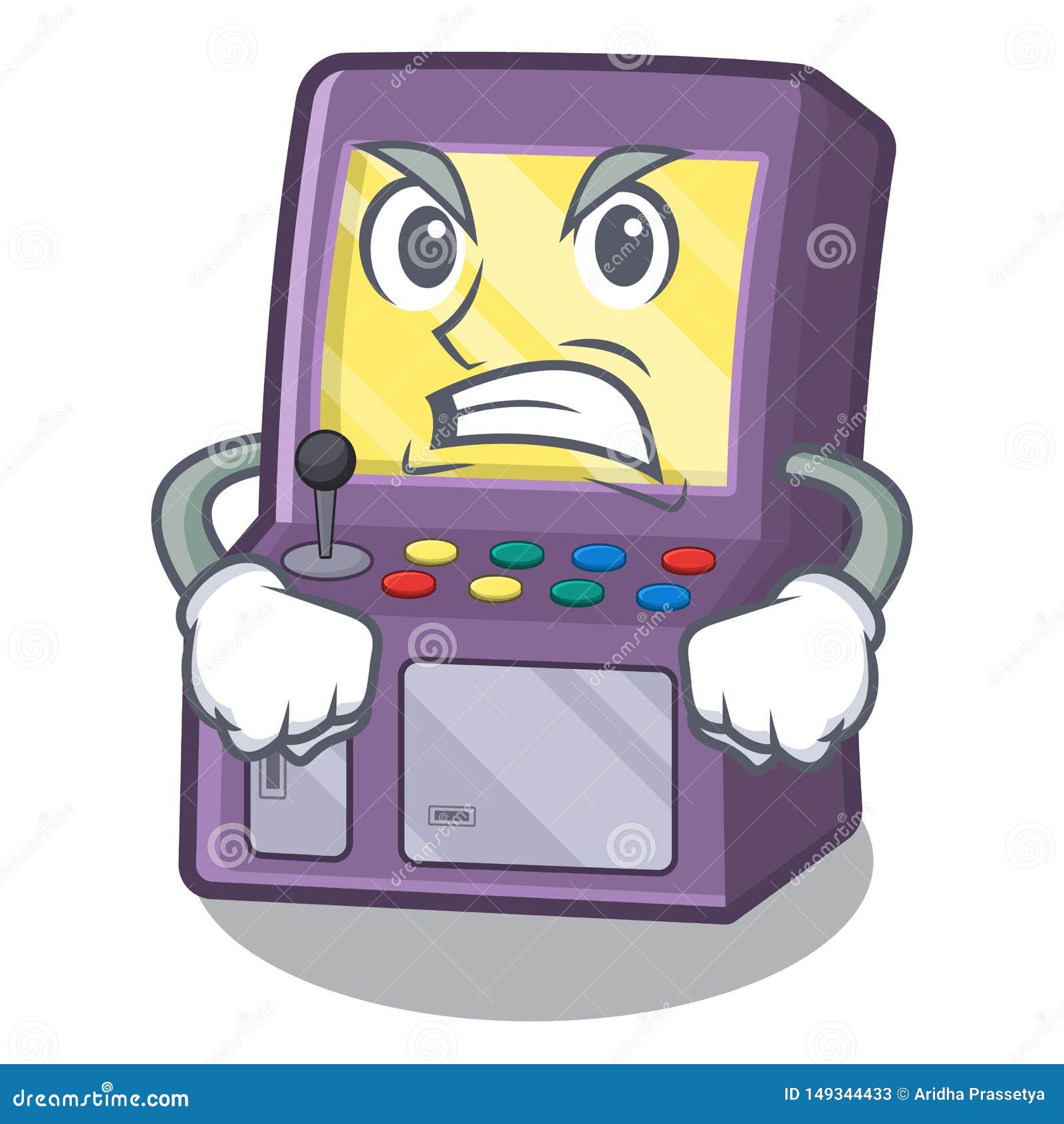 Angry Arcade Machine Next To Mascot Table Stock Vector - Illustration ...