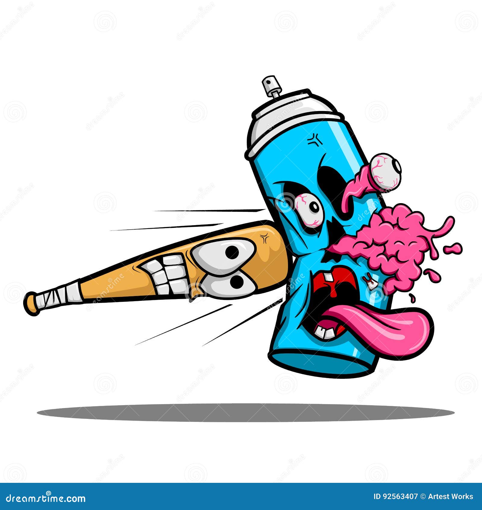 Angry Baseball Stick Punch the Spray Paint Zombie Stock Vector