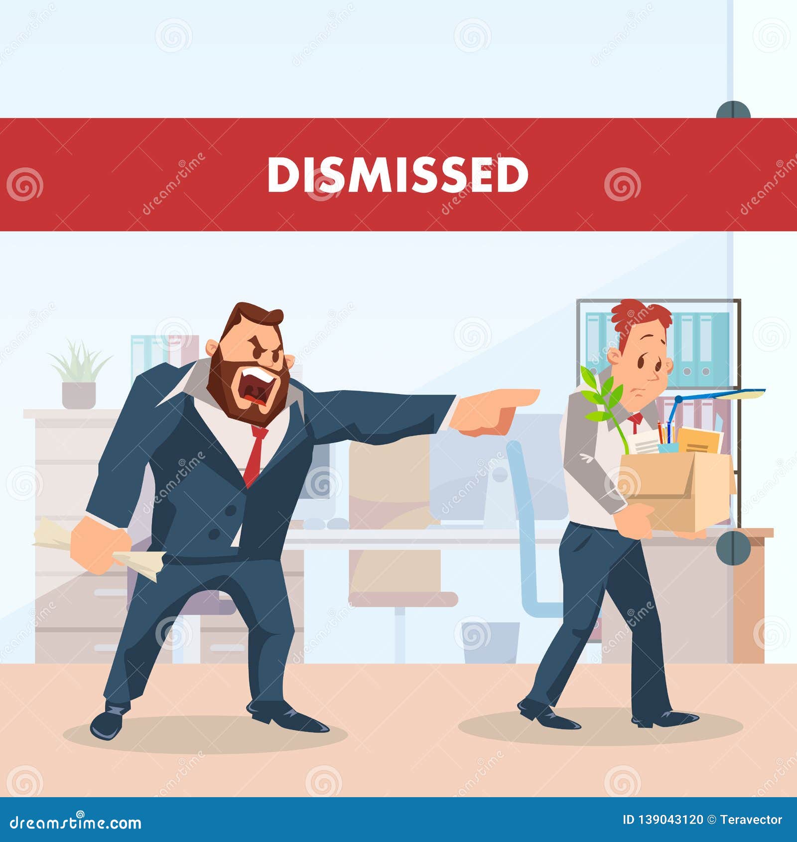 Angry Boss Dismiss Sad Employee. Unemployed Man Stock Illustration -  Illustration of dismissal, design: 139043120