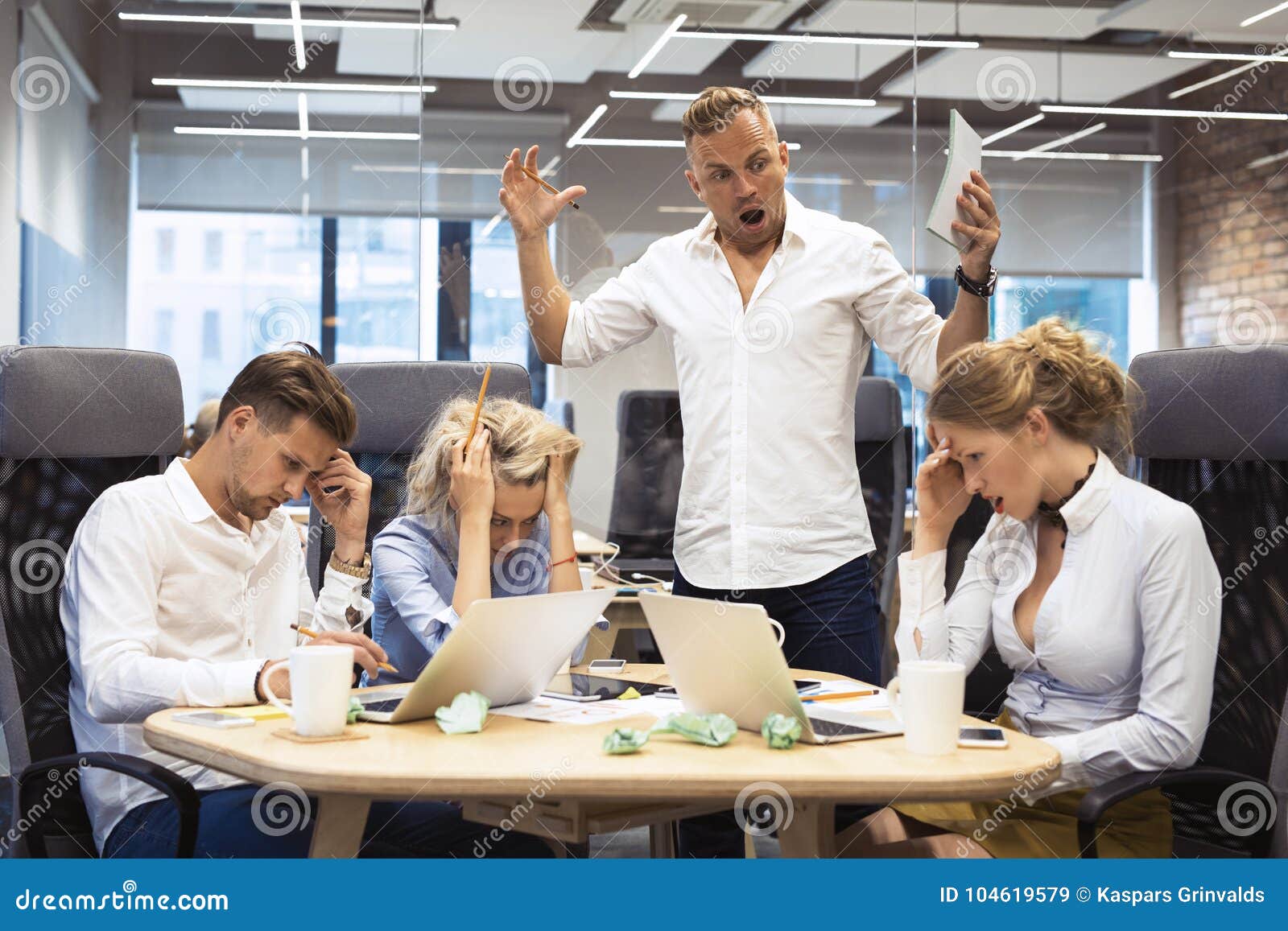 angry boss yelling to employees