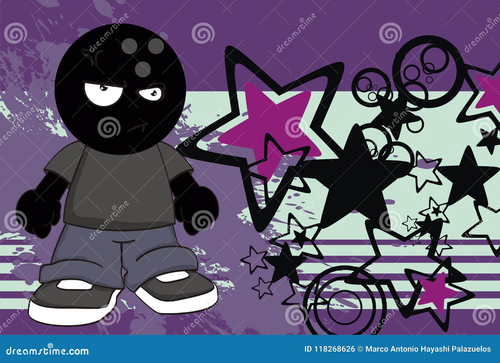 Angry Bowling Ball Head Kid Expression Background Stock Vector