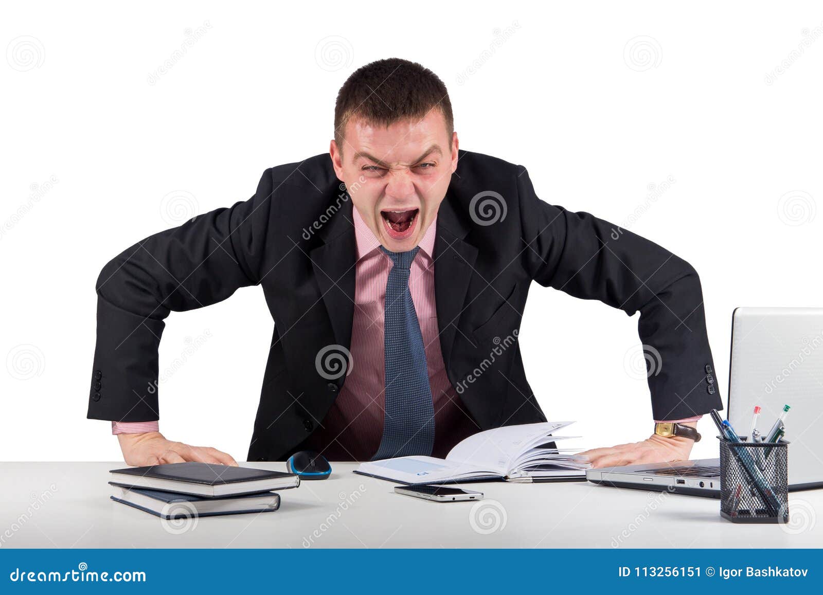 Angry Businessman Screaming Isolated on White. Looking at Camera Stock  Image - Image of angry, head: 113256151