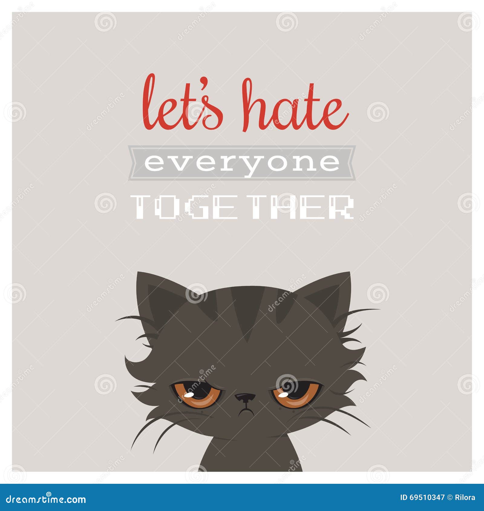 Angry furry cartoon cat. Cute grumpy cat for prints, design, cards