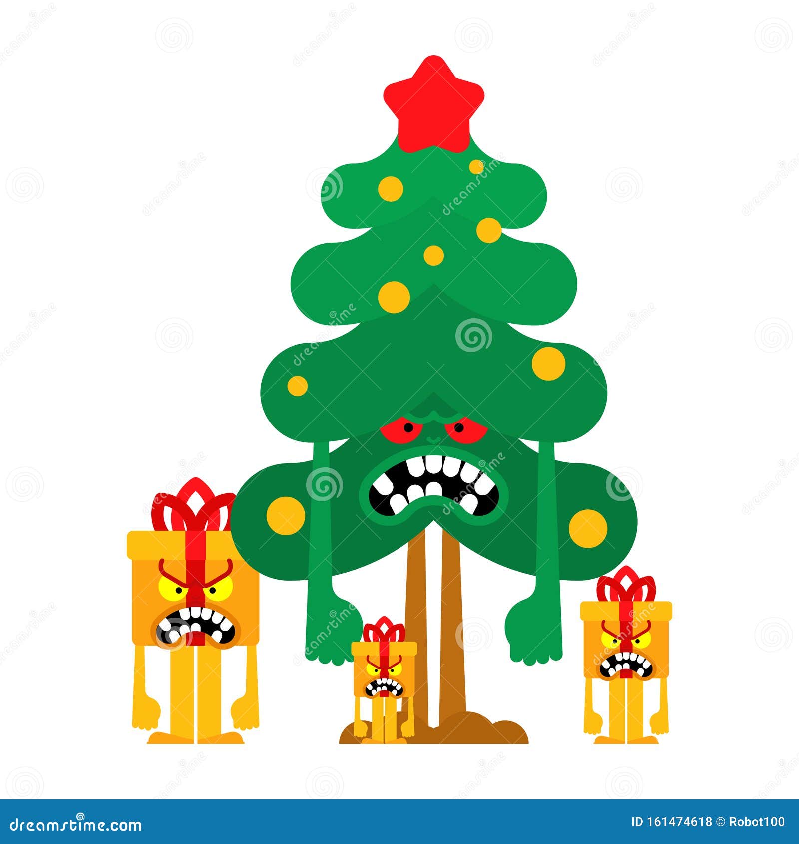 Angry Christmas. Crazy Christmas Tree and Gift Box Stock Vector ...