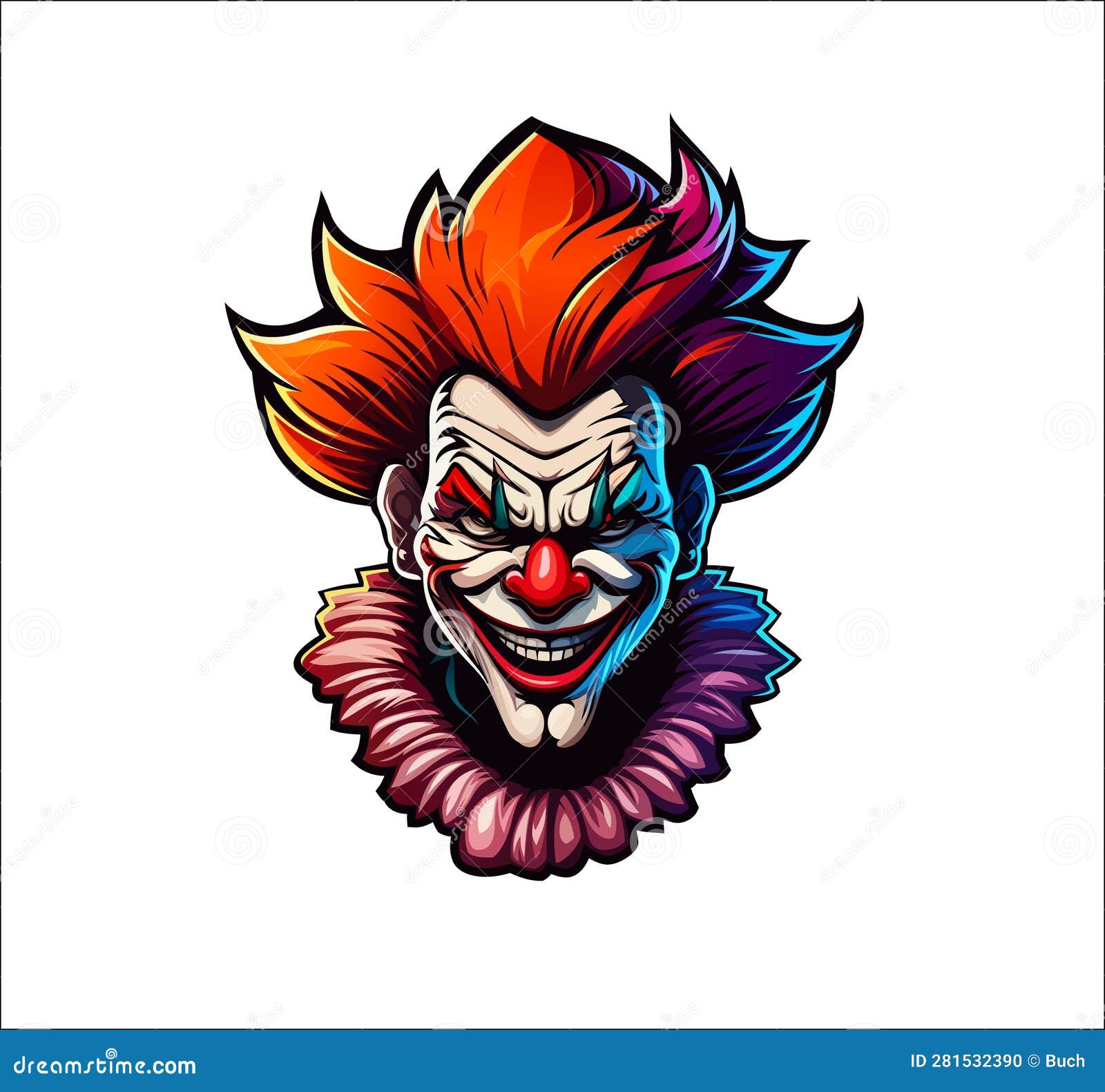 Angry Circus Clown Mascot, Scary Joker Tattoo Stock Illustration ...