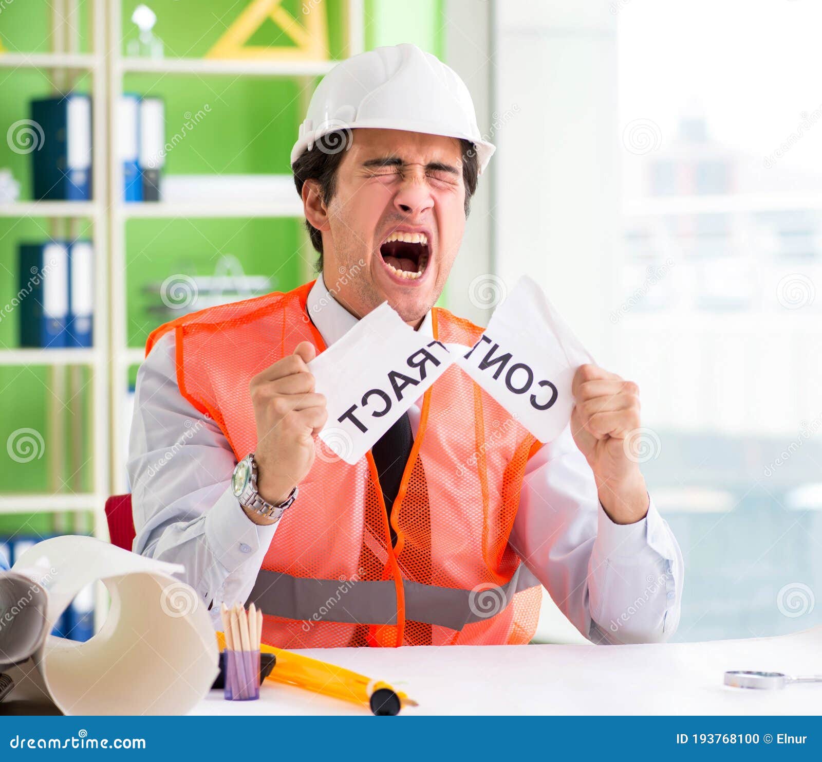Angry Construction Supervisor Cancelling Contract Stock Photo Image