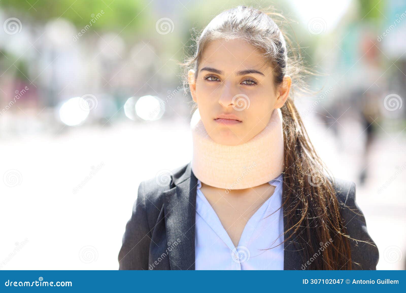 angry convalescent businesswoman looks at you