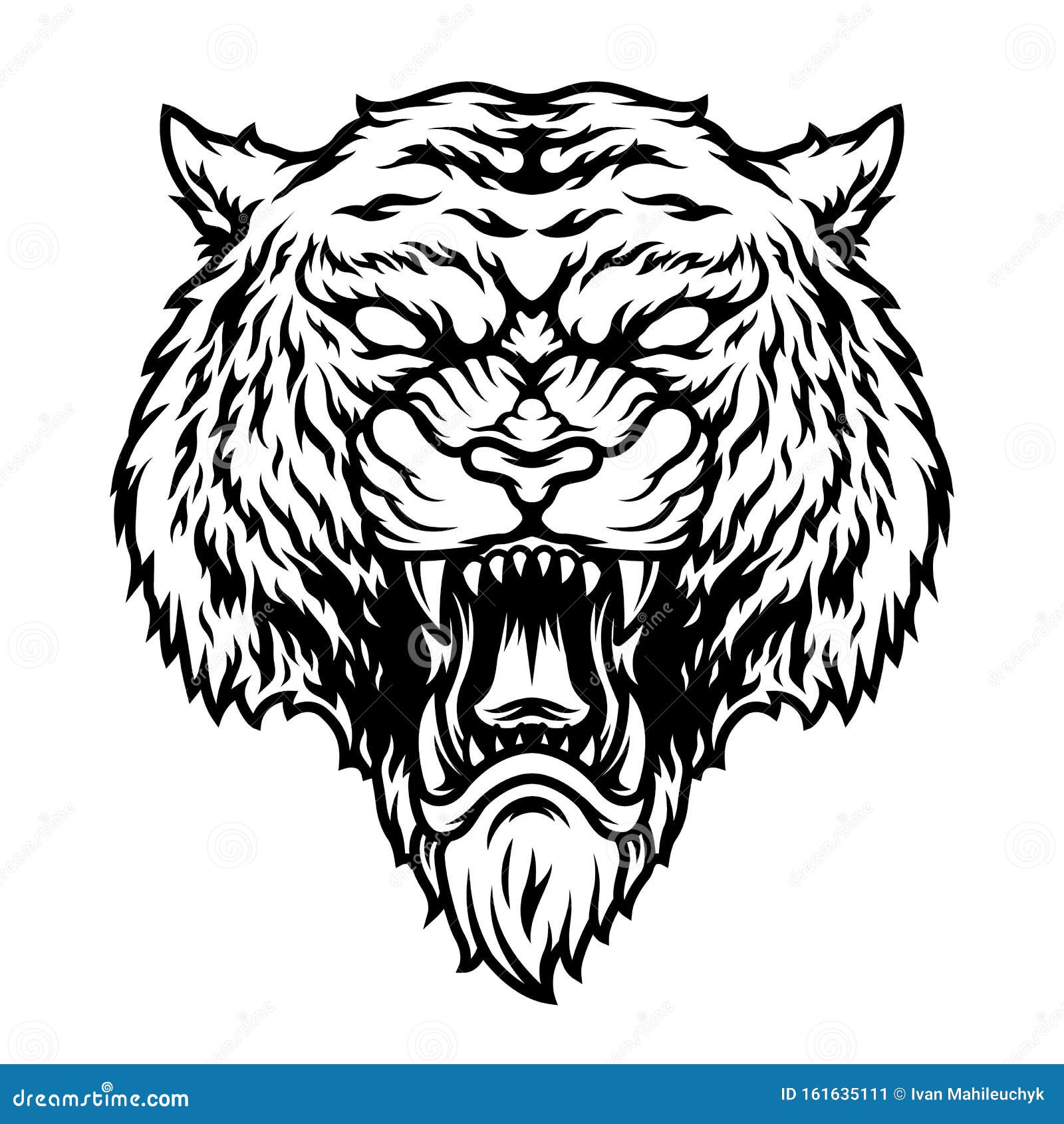 Angry dangerous tiger head concept in vintage monochrome style isolated vector illustration