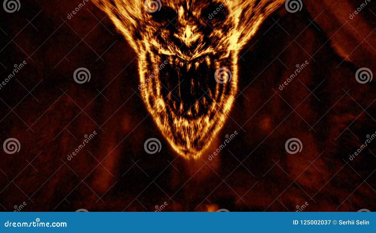 angry demon face screams in fire. orange color.