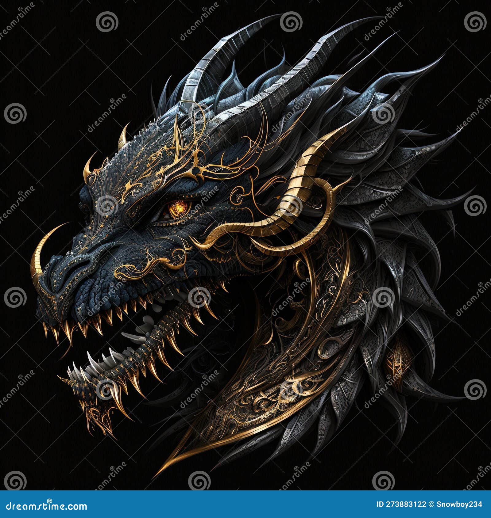 Dragon with Black Skin and Golden Details. Generative AI Stock ...