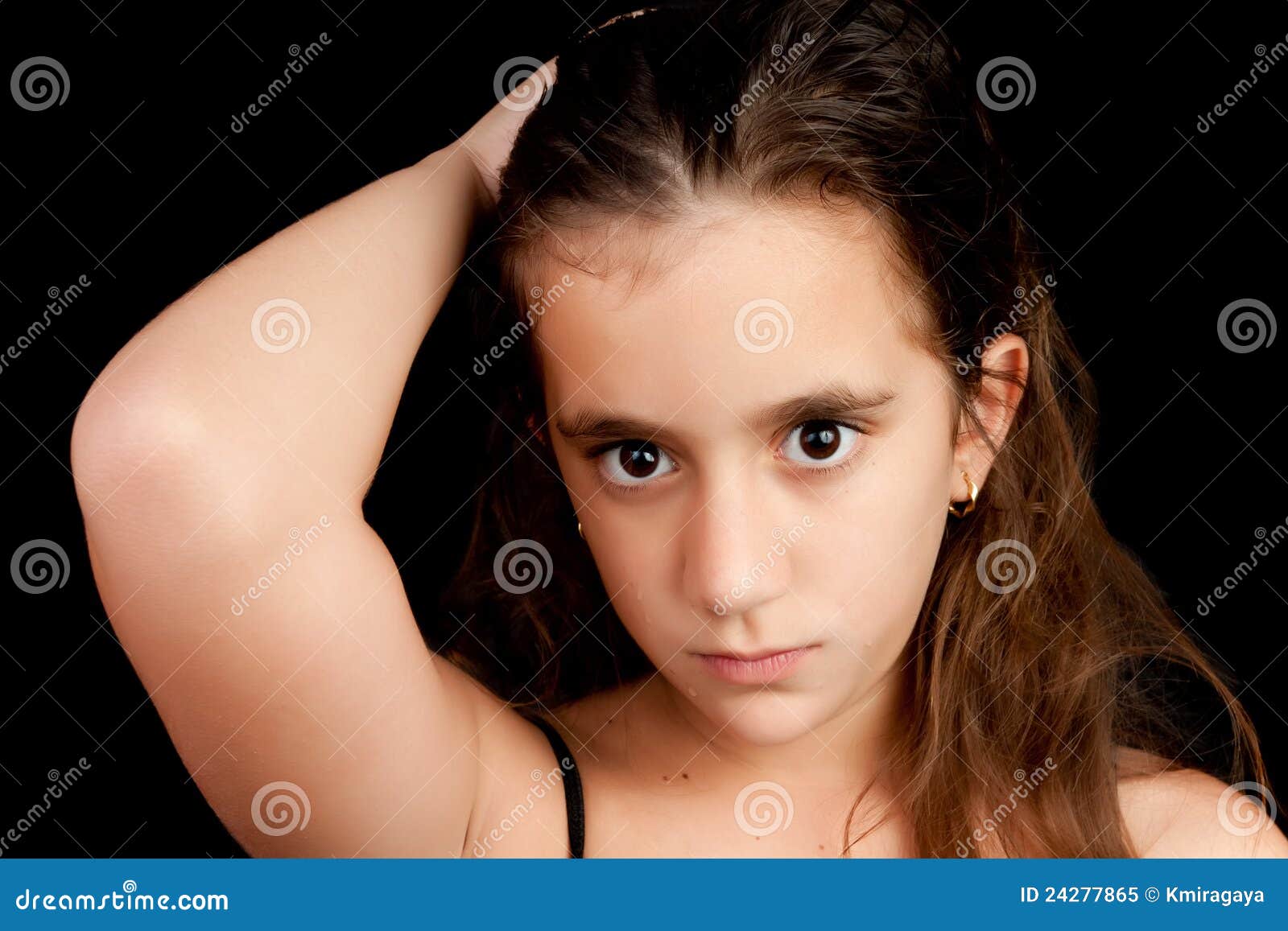 Angry Girl Crying Isolated on Black Stoc