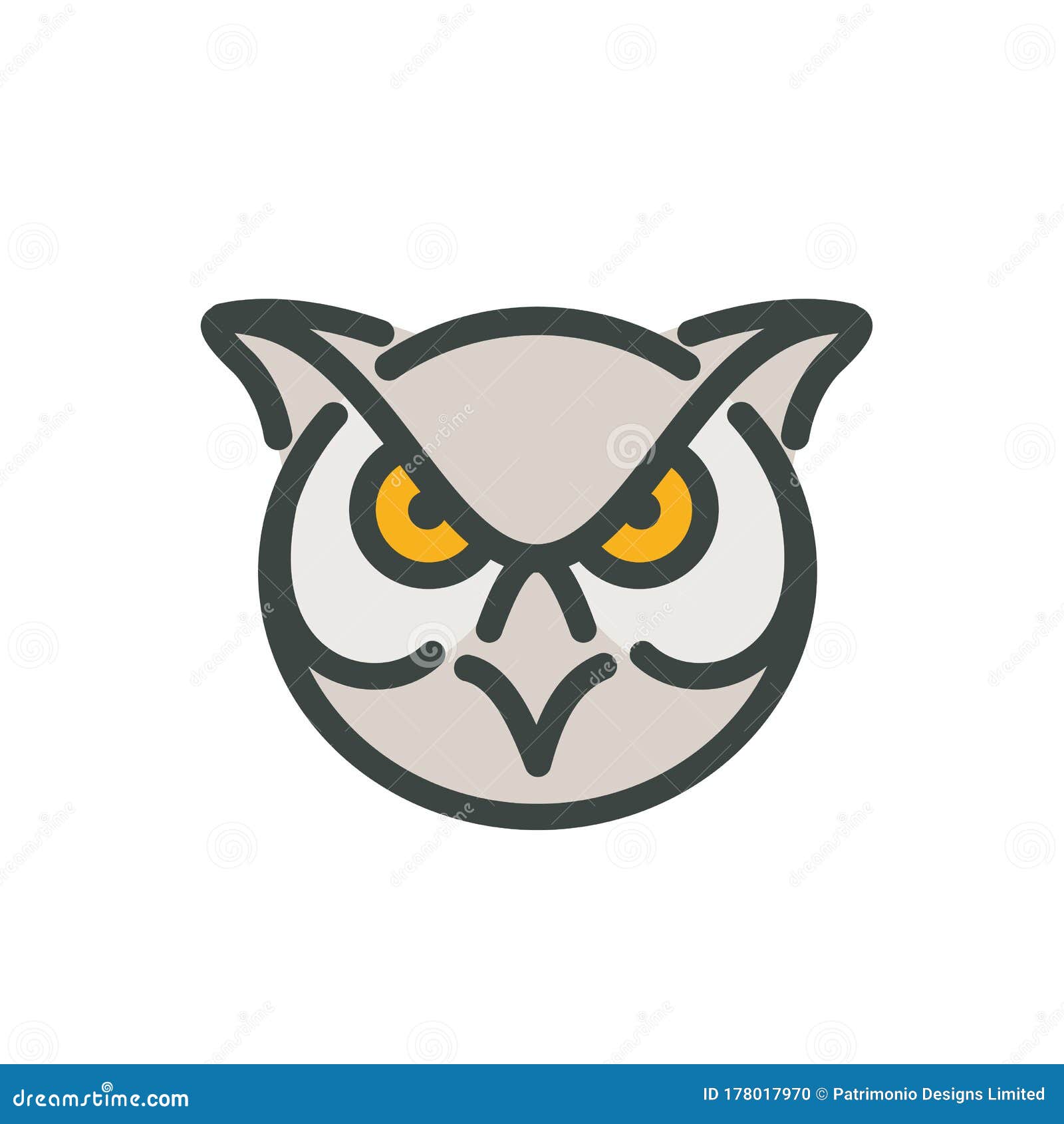 angry great horned owl head mono line