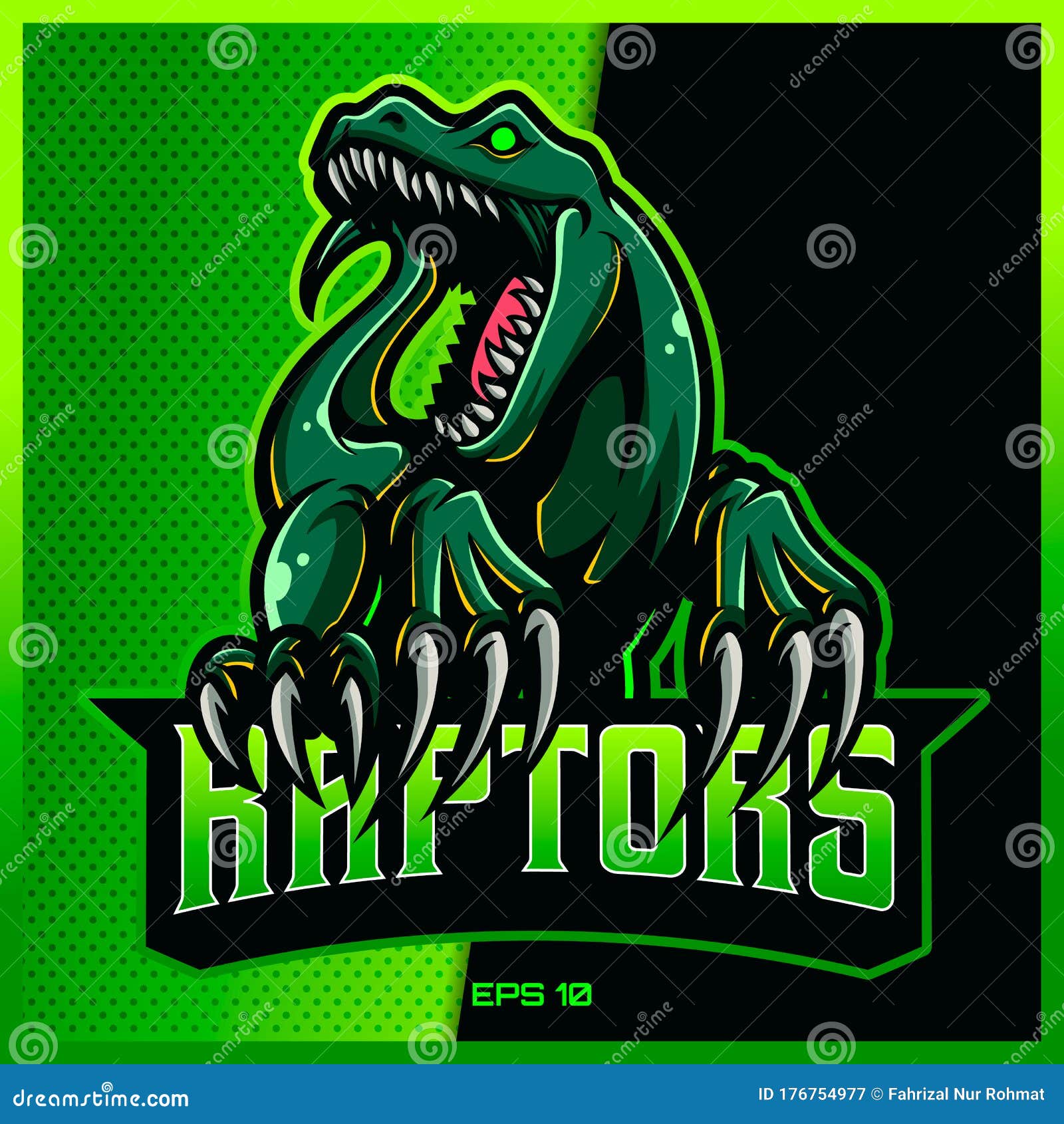 angry green raptors roar esport and sport mascot logo  in modern  concept for team badge, emblem and thirst