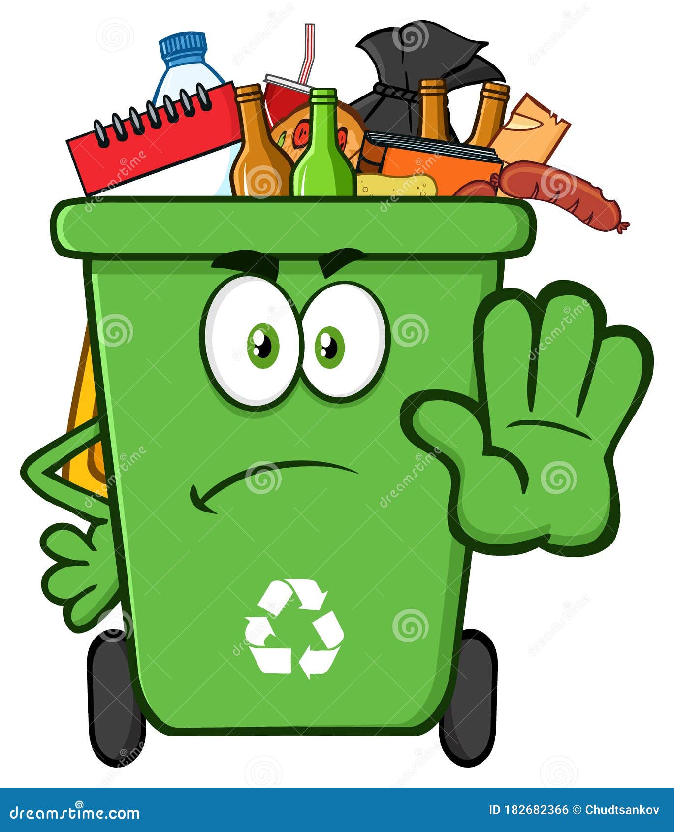 Angry Green Recycle Bin Cartoon Mascot Character Full with Garbage Gesturing Stop. Stock Illustration - Illustration of ecological, icon: 182682366 Angry Green Recycle Bin Cartoon Mascot Character Full with Garbage Gesturing Stop. Stock Illustration - Illustration of ecological, icon: 182682366