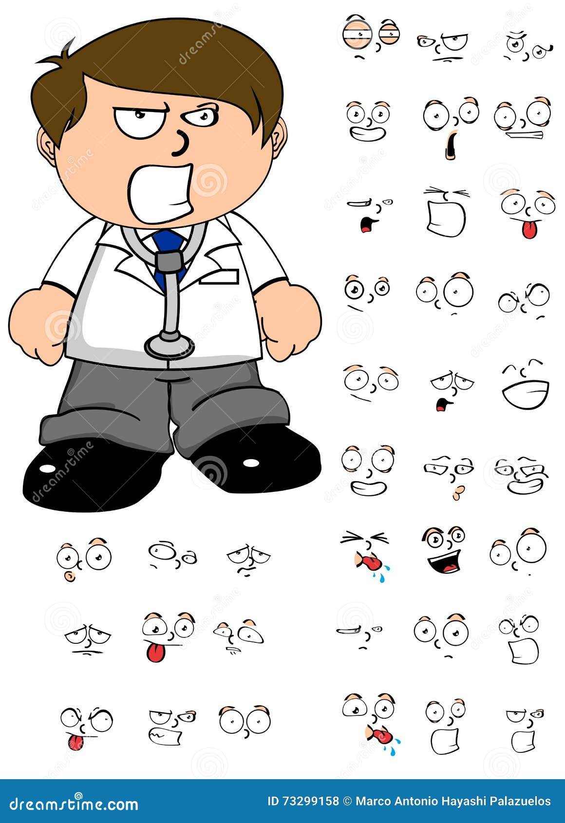 angry kid doctor cartoon expresion set
