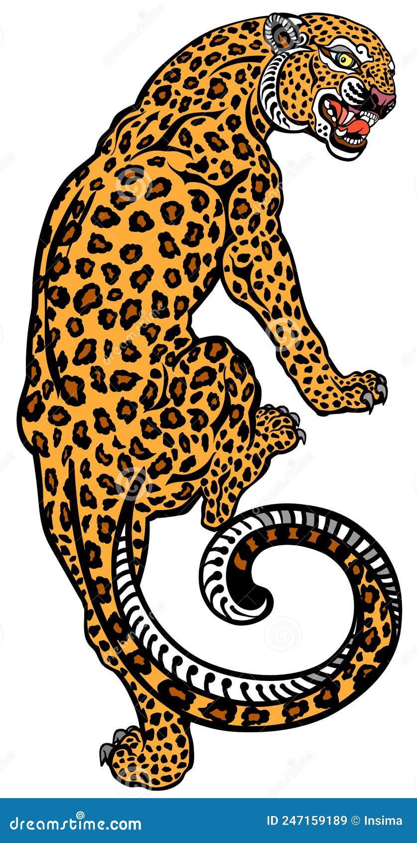 Angry Leopard Climbing Up. Tattoo Stock Vector - Illustration of tattoo ...