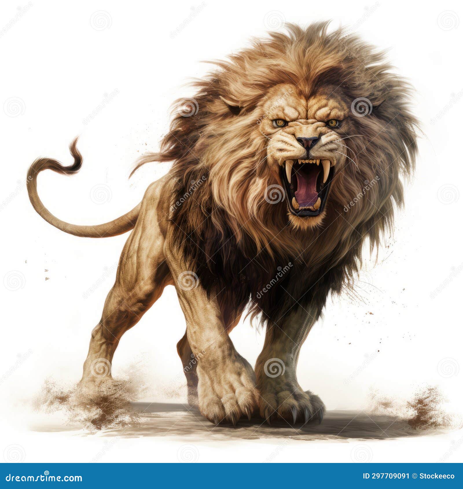 monster lion roaring on white background