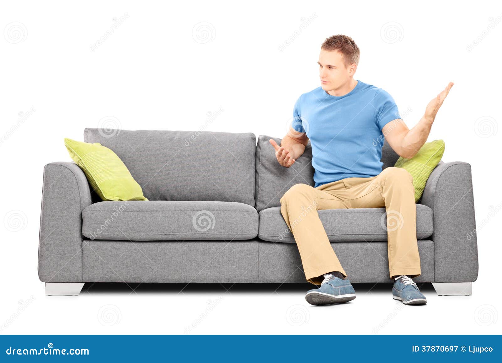 Angry Man Sitting On Couch And Violently Swinging His Hand Stock Image Image Of Couch Clothes 37870697