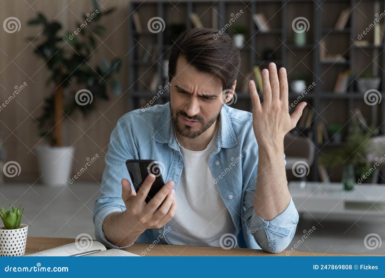 Sad Man Has Bad Online Chat News and Feels Disappointed on the Smartphone.  Stock Photo - Image of disappointment, frustration: 230679098