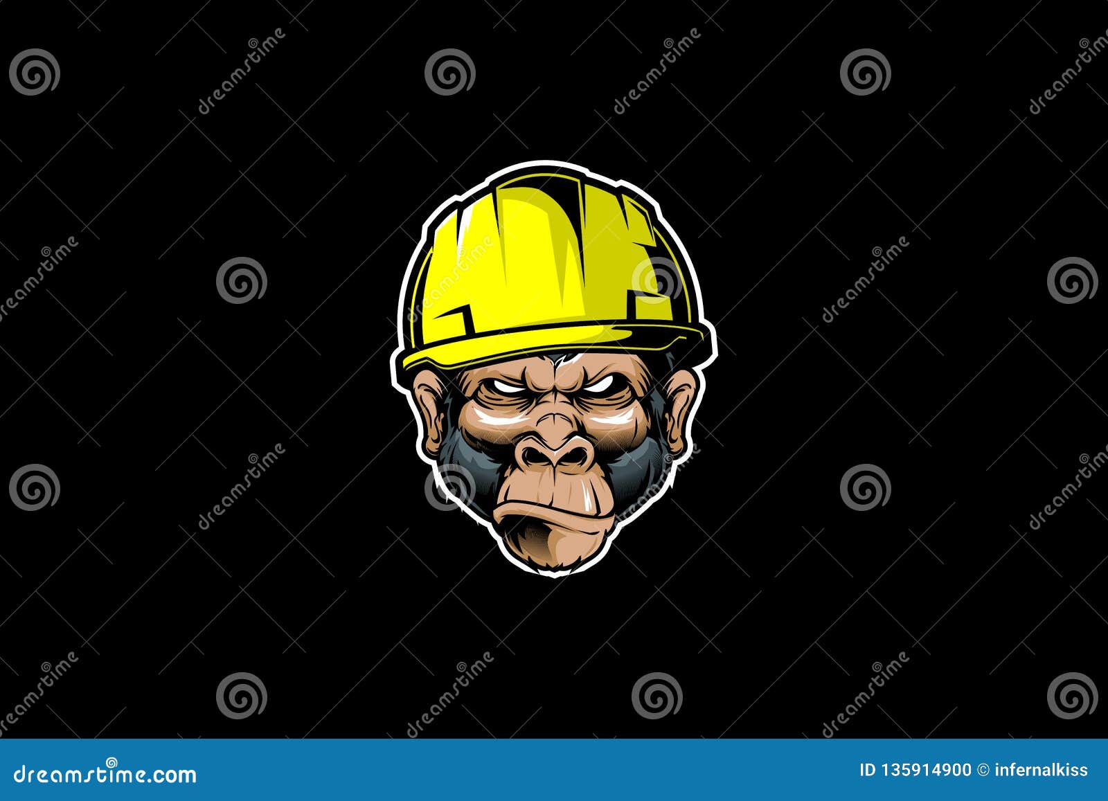 angry monkey with hard hat cartoon 