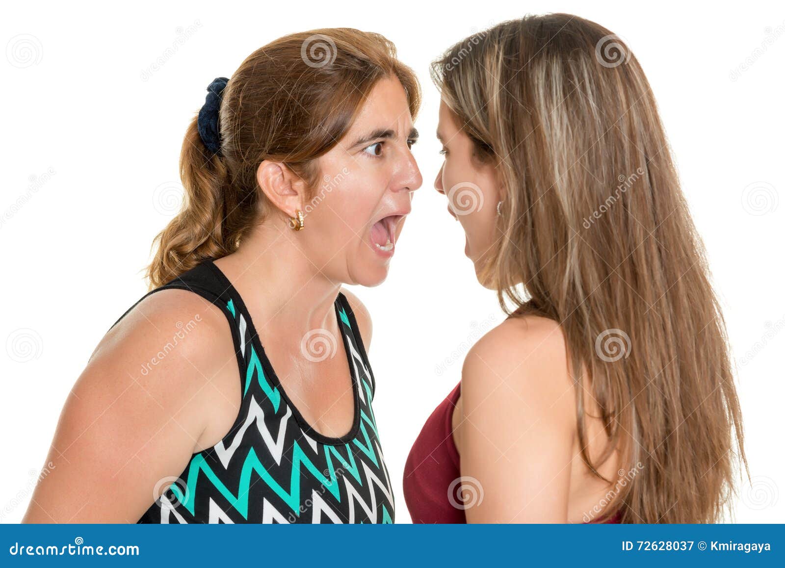 angry mother and her teenage daughter yelling at each other