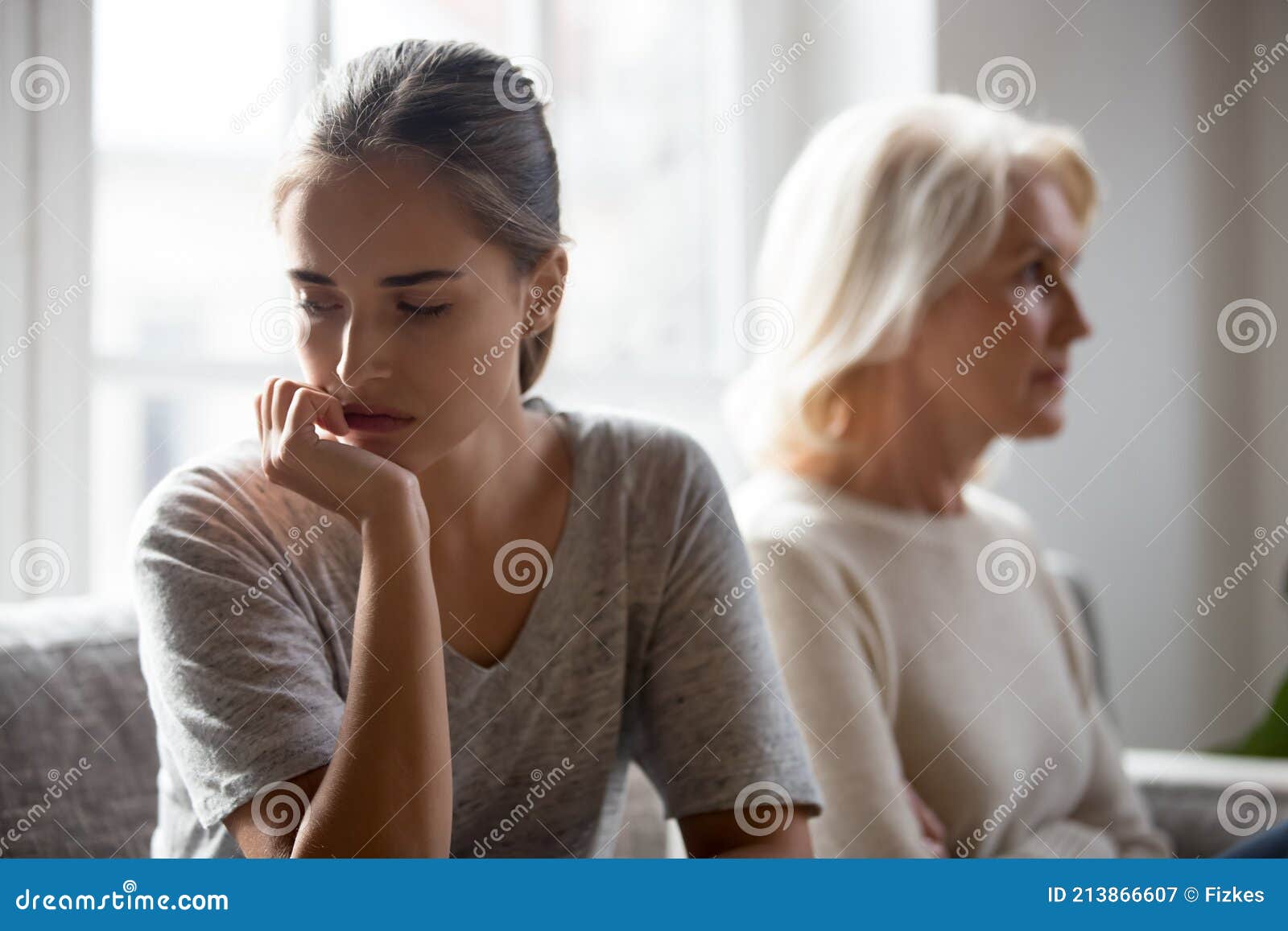 unhappy senior mom and daughter have family fight