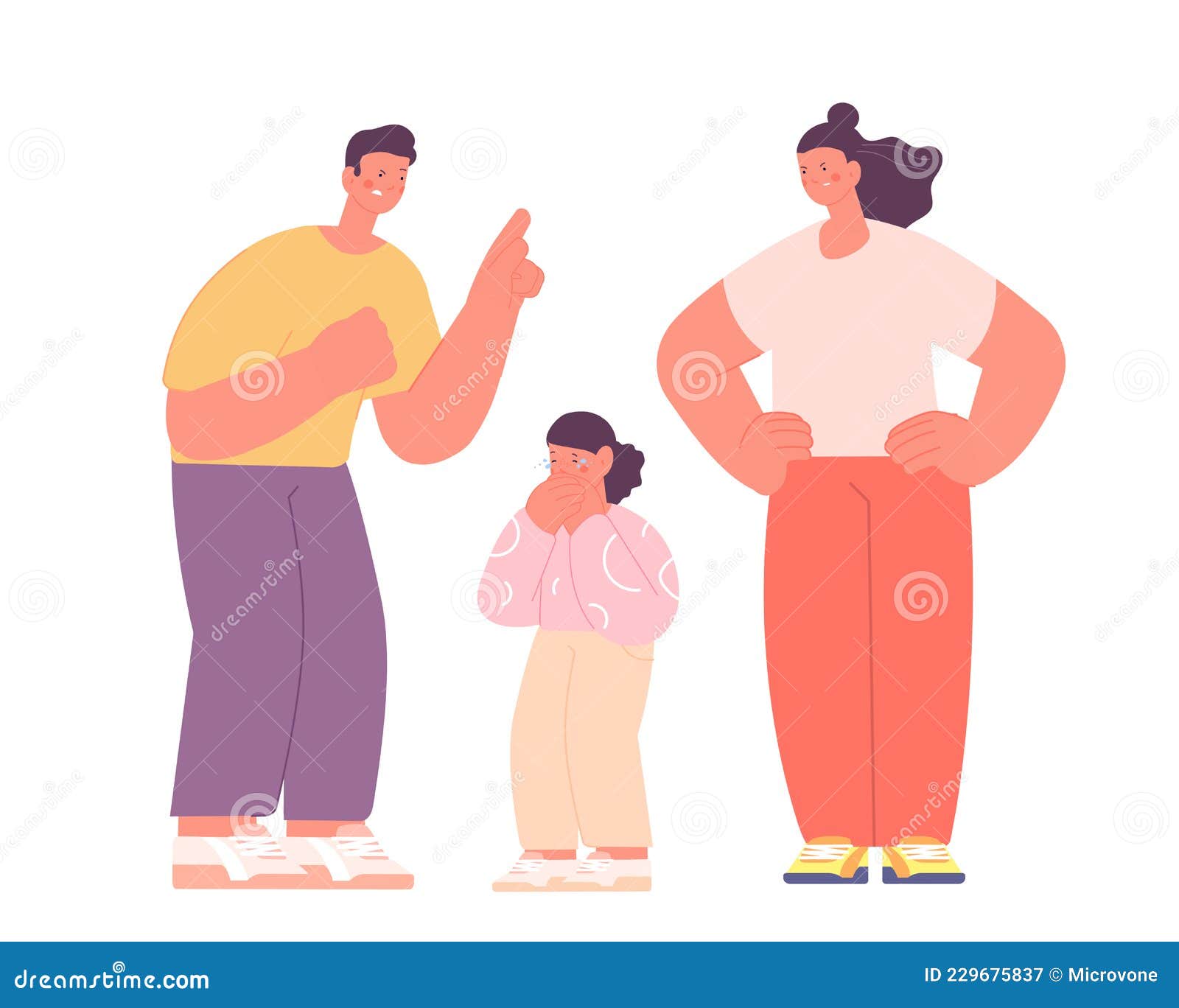 Angry mother screaming at son. Mom punishing sad kid for breaking rules or  bad behavior. Kid is afraid and closes her ears with her hands.Quarrel of  parents and children. Vector Illustration 26535023