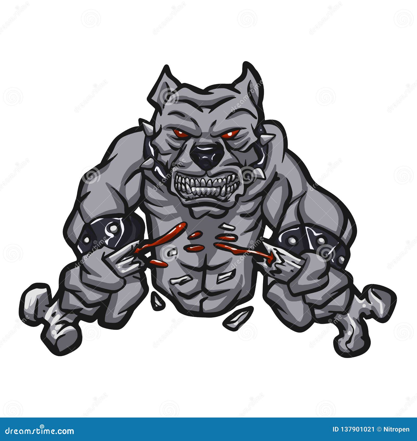 Angry Pitbull Breaking Bone Stock Vector - Illustration of guard, beast:  137901021