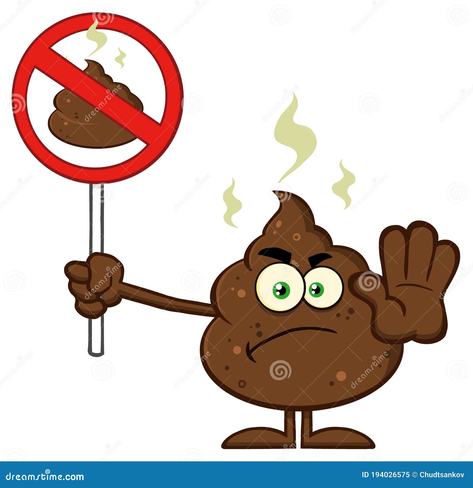 Angry Poop Cartoon Mascot Character Gesturing And Holding A Poo In A