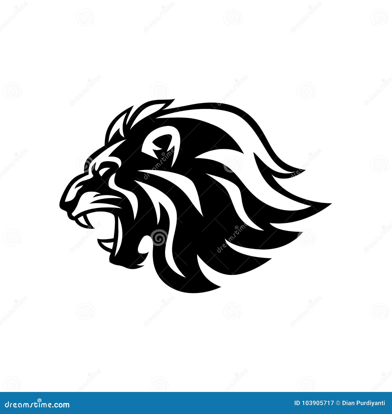 Angry Roaring Lion Head Black and White Vector Logo Design ...