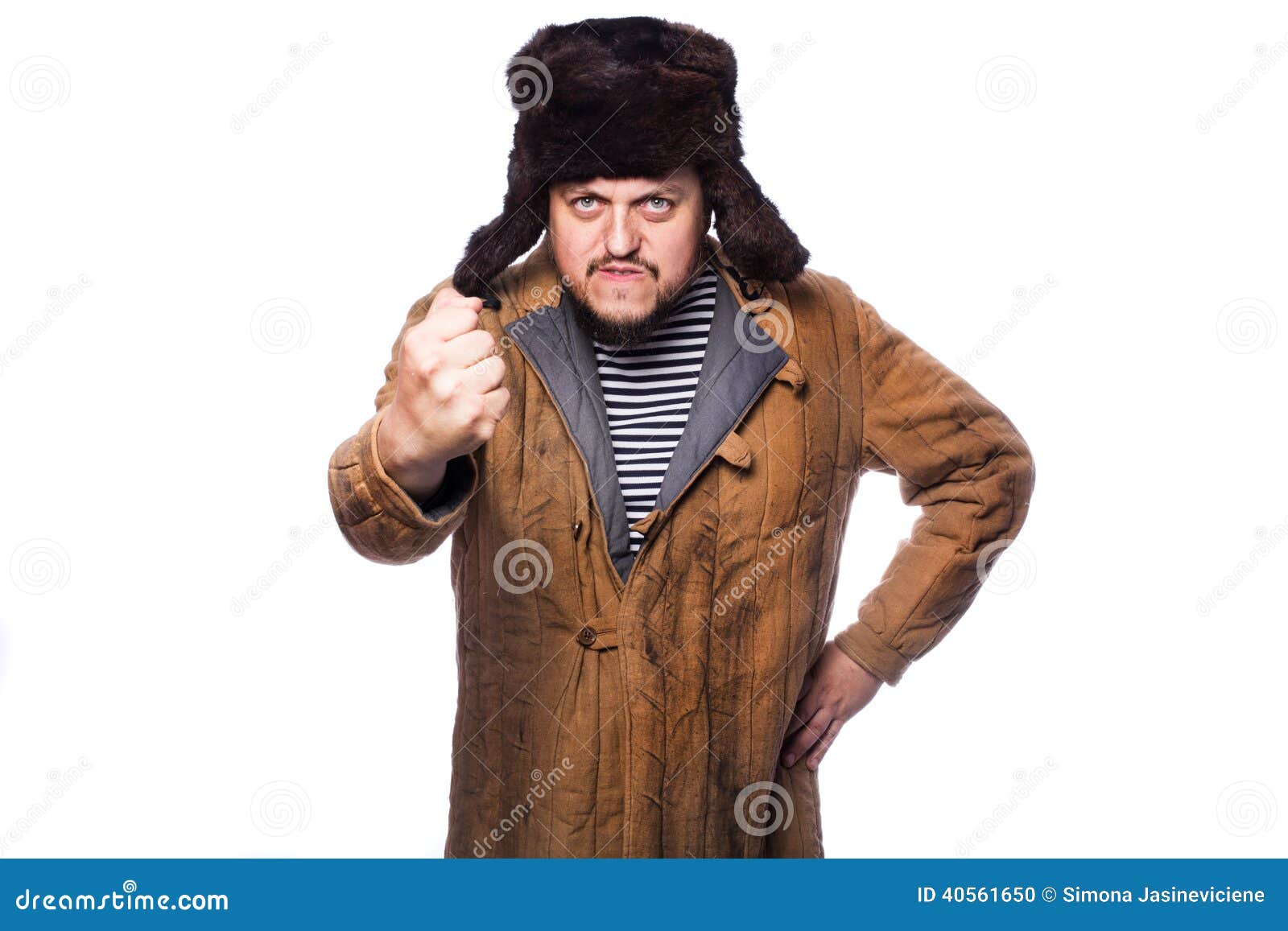 angry russian man threaten with a fist