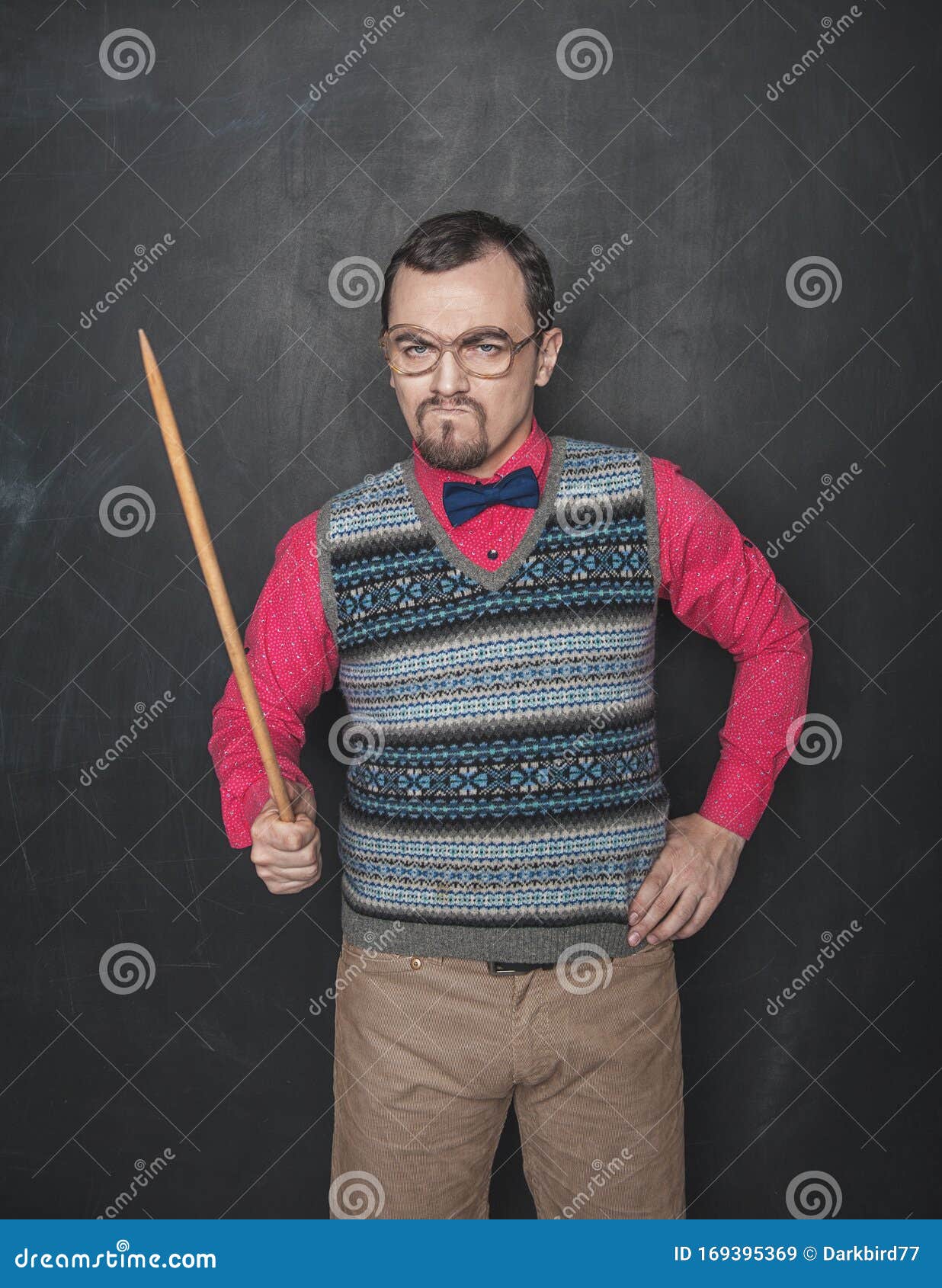 Angry Teacher with Pointer on Blackboard Stock Image - Image of nerd ...