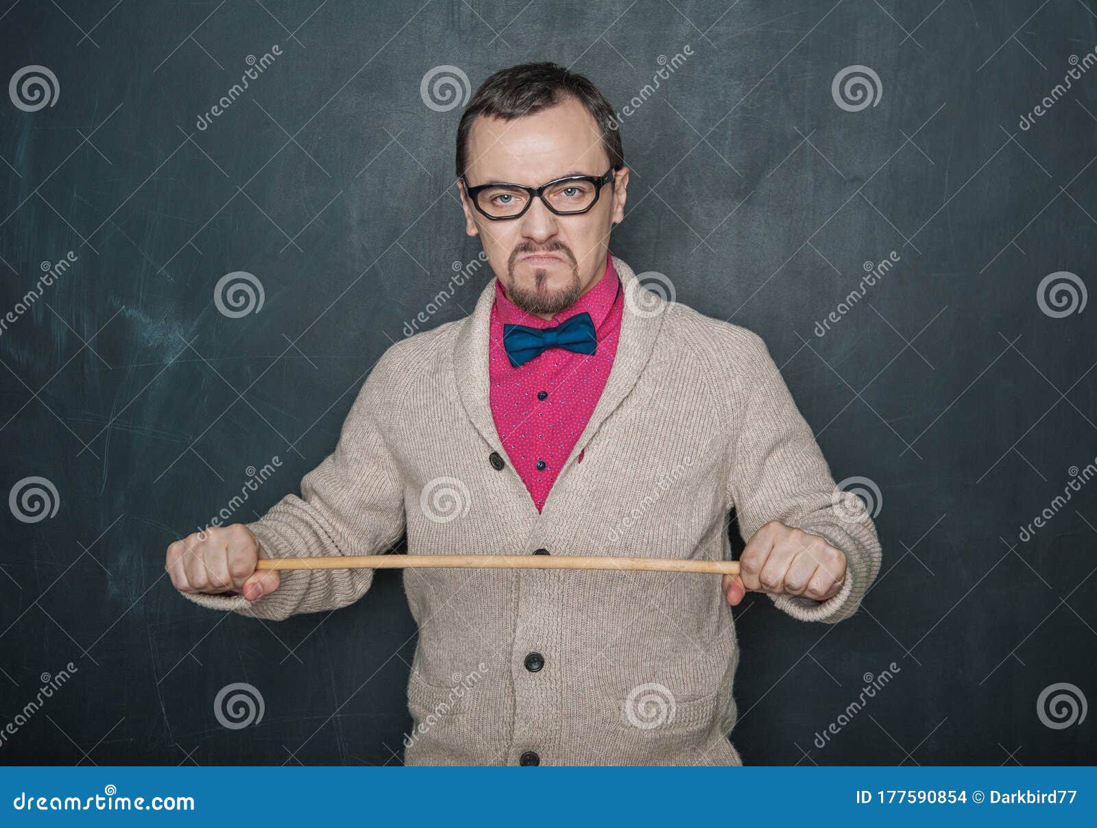 Angry Teacher With Pointer On Blackboard Stock Photo - Image of ...