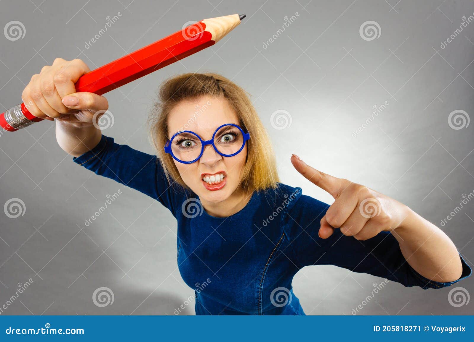 Angry Woman Holds Big Pencil in Hand Stock Image - Image of problem,  accountant: 205818271