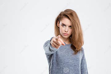 Angry Woman Pointing Finger at Camera Stock Photo - Image of expression ...