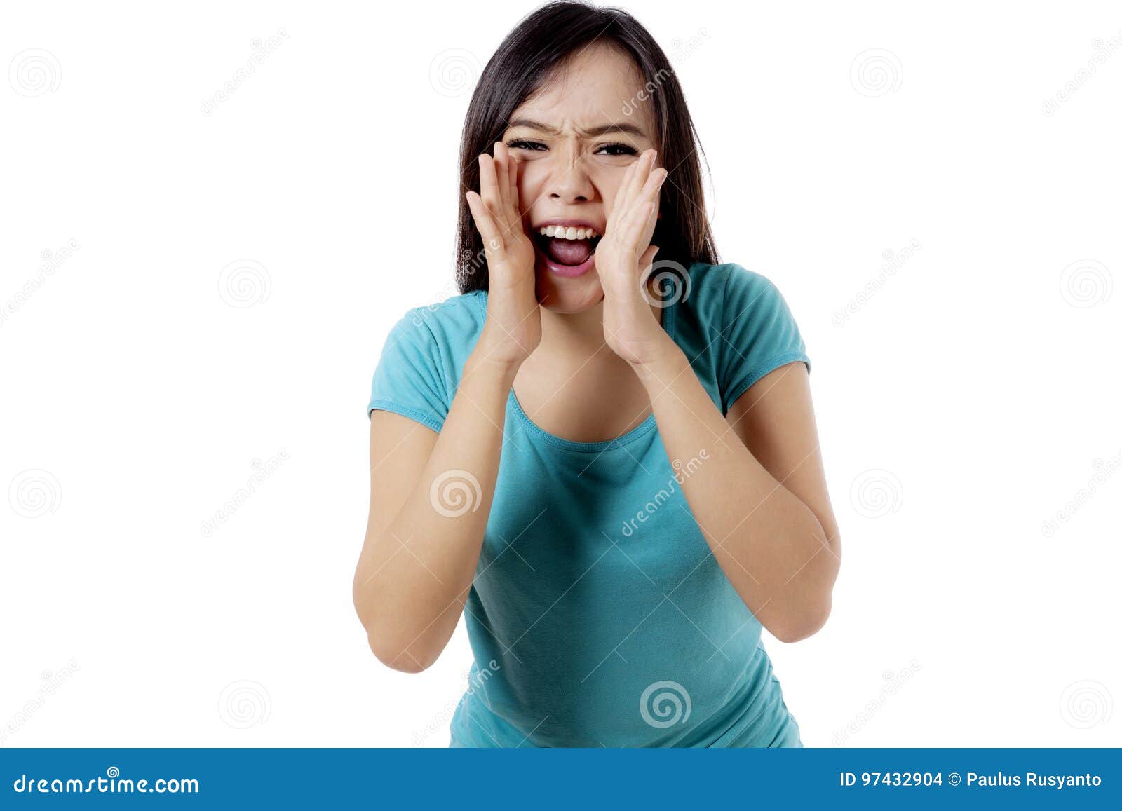 Angry Woman is Screaming through Hands Stock Photo - Image of business ...